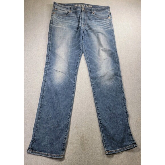 American Eagle Jeans Mens 36x36 (38x34) Athletic Straight Blue Mid Rise Stretch - Picture 1 of 14